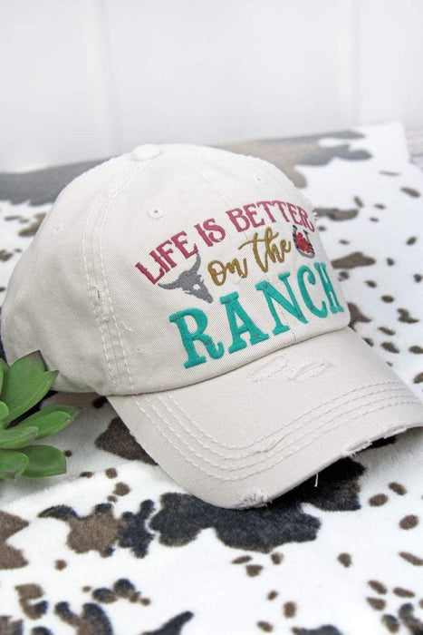 Baseball Hat with Velcro Closure "Life is Better on the Ranch"