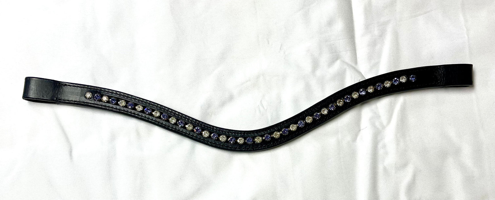 Curved Leather Browband w/Crystals - Lavendar/Clear Crystals