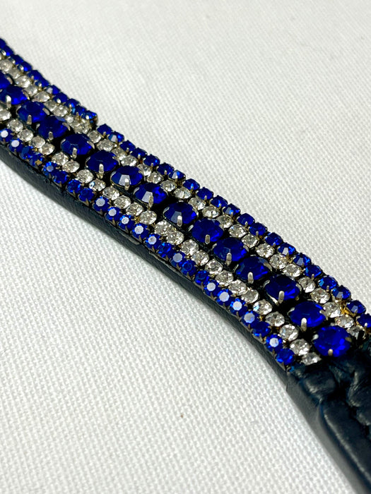 Curved Leather Multi-Size Browband w/Crystals - Royal Blue/Clear