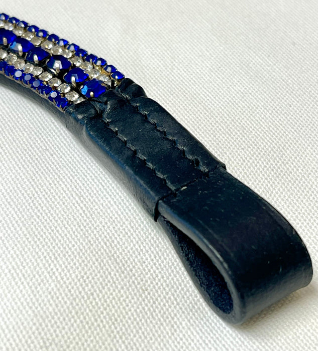 Curved Leather Multi-Size Browband w/Crystals - Royal Blue/Clear