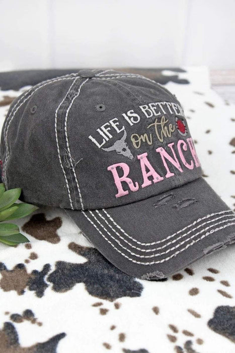 Baseball Hat with Velcro Closure "Life is Better on the Ranch"