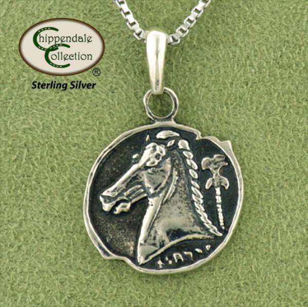 Greek Horse Head Coin Pendant Necklace